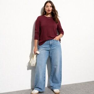 Cato Burgundy Long Sleeve Crew Neck Tee XL Stretch Cotton Modal Top